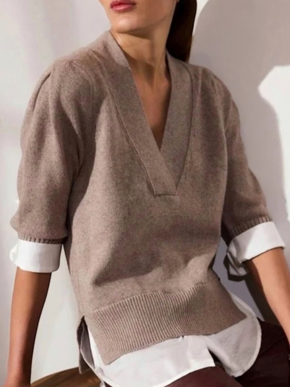 Brochu walker Lucie Layered cashmere blend looker sweater button up size xs